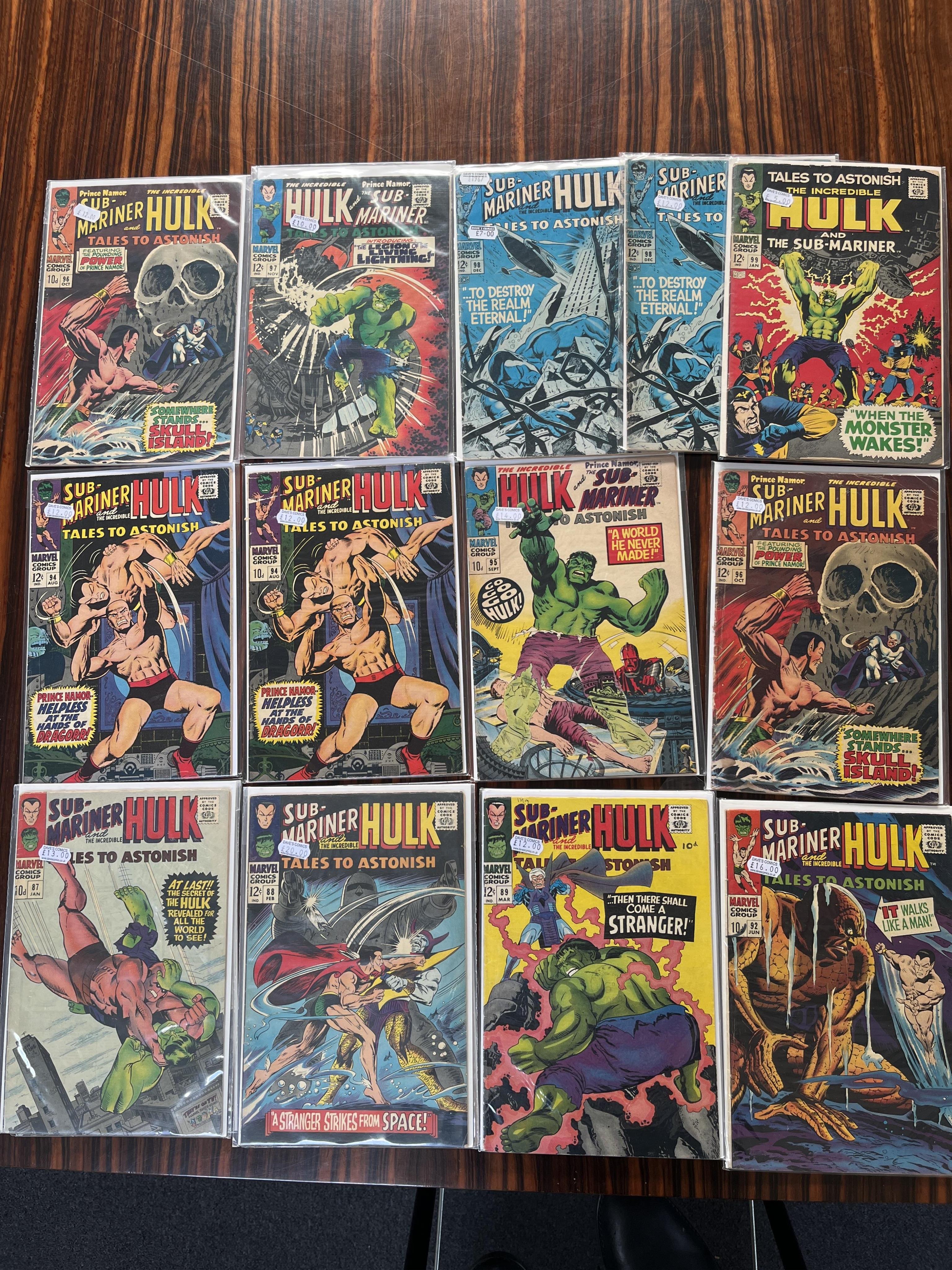 Tales to Astonish, Giant-man/Sub-Mariner and the Incredible Hulk, Marvel comics, 40 issues between #67-99, Comprising, #67, #69, #70, #71, #72, #74 x 3, #75, #76 x 2, #78, #79, #80, #81 x2, #82 x 2, #83 x 2, #84, #86 x 2